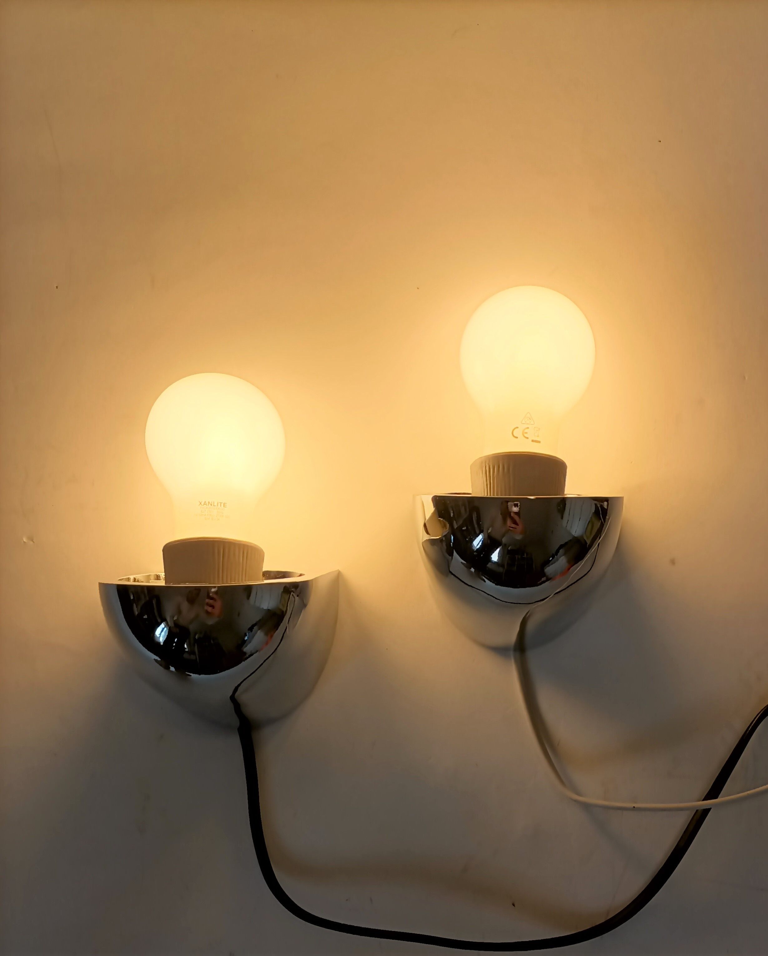 Pair of Milan Illuminacion wall lamps chrome and opaline 1970