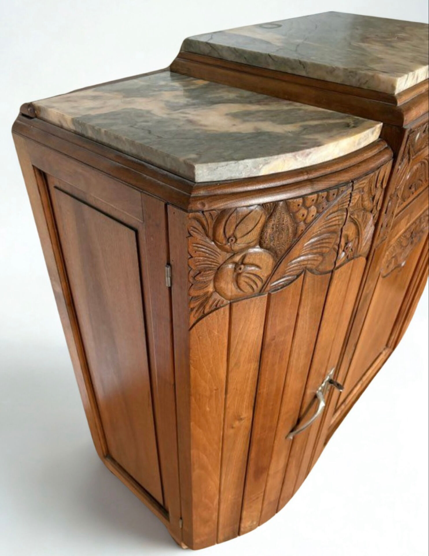Art Deco buffet in solid wood — marble top and curved fronts