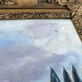 Very beautiful painting Landscape with reflections – M. de Moran 1996 with a 19th century frame