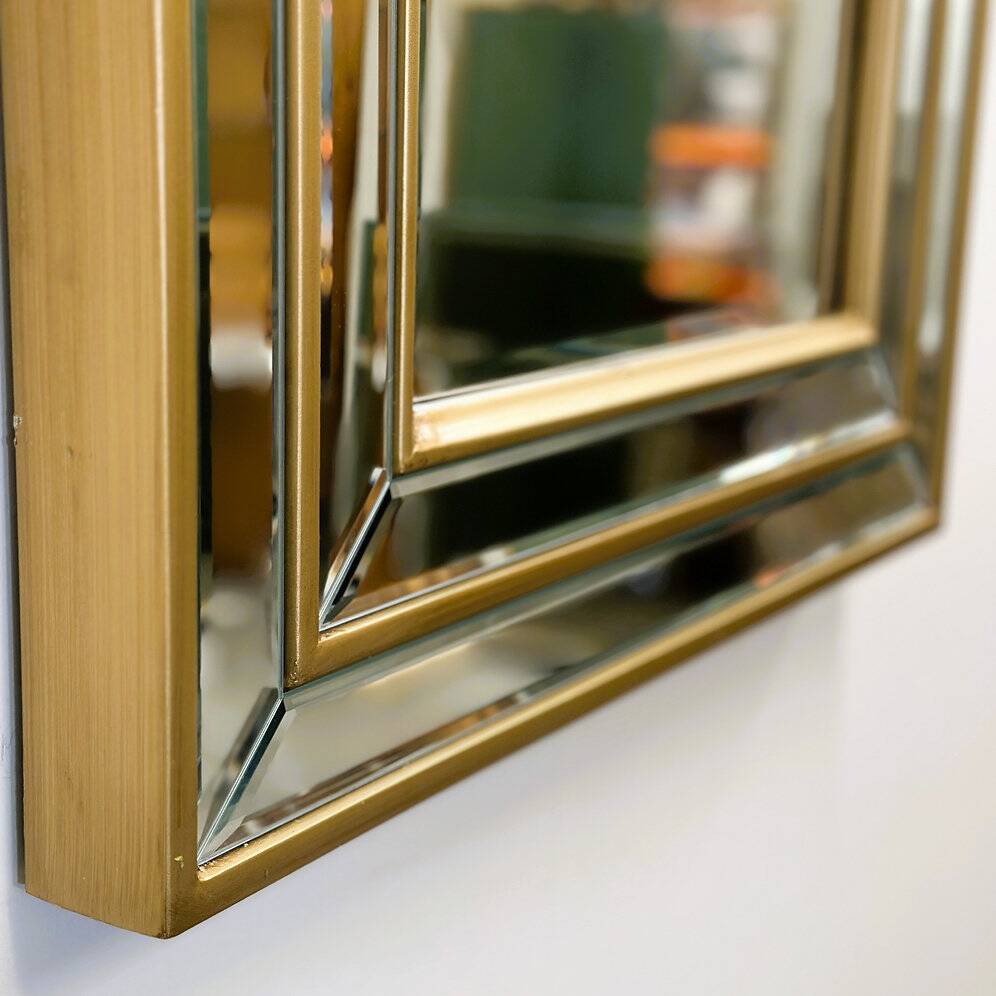 Mid-century modern mirror with layered brass frame, 1980s