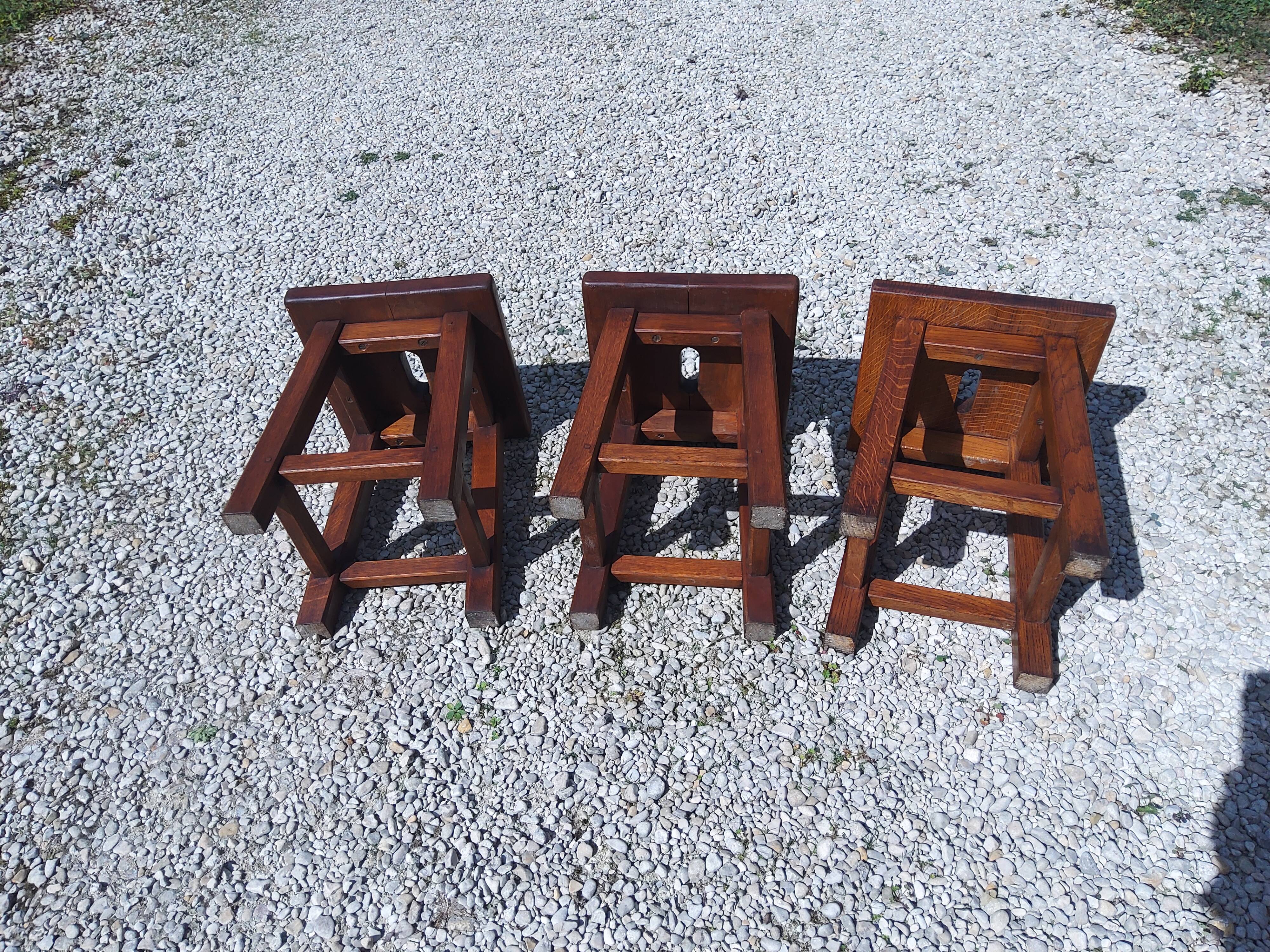 3 solid oak stools, 1980s