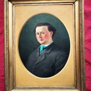 19th Century French Gentleman Oil Portrait Painting