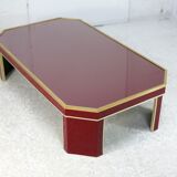 Coffee table Eric Maville glass brass plexiglass wood France, 70s. Small scratches. small