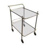 Neoclassical brass rolling table with double glass tops
