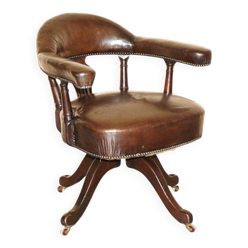 Victorian antique leather captain's chair