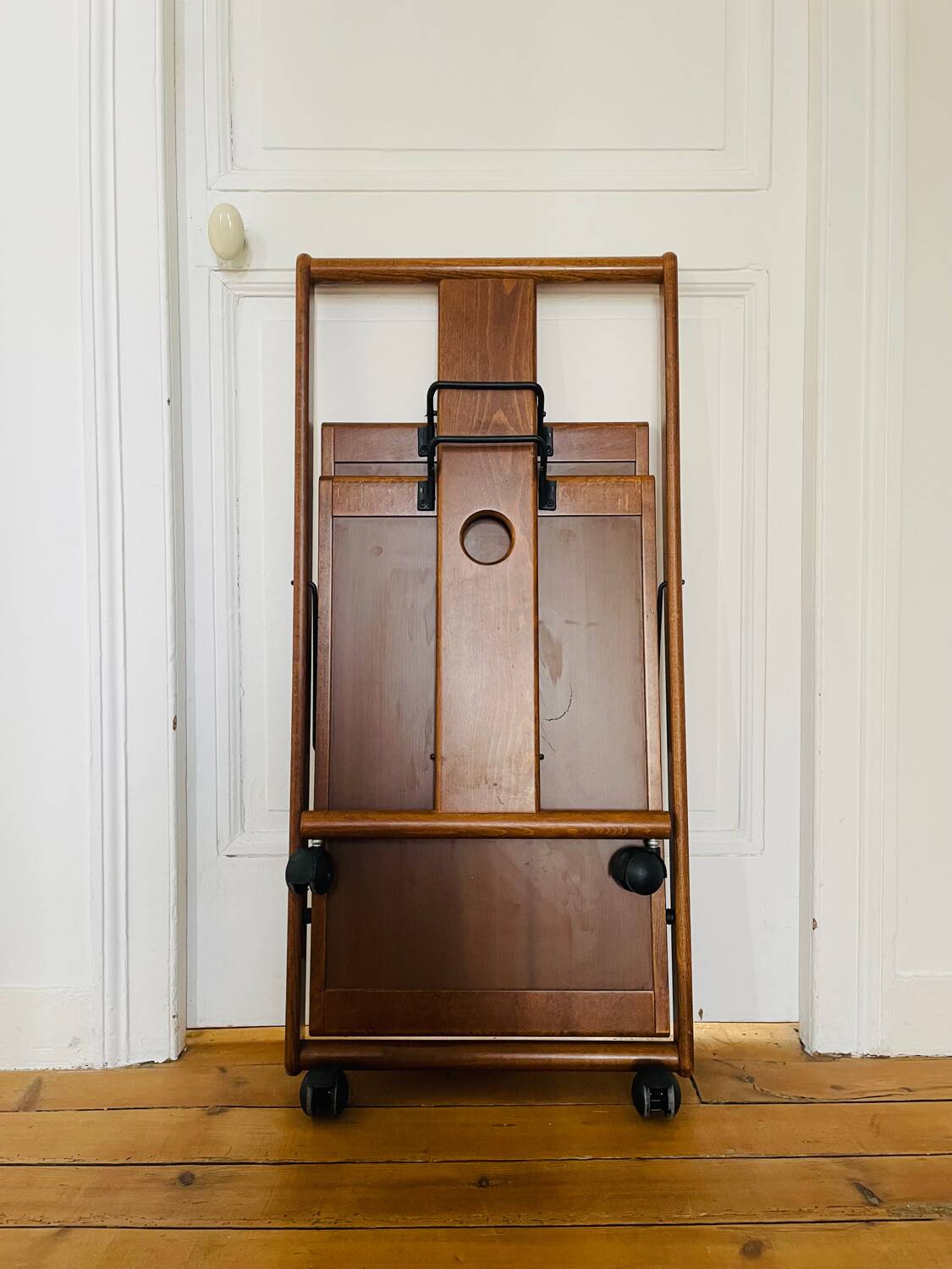 Vintage wooden trolley serving cart, 1960