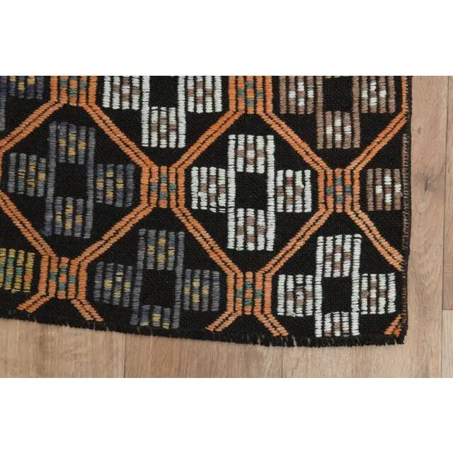 Brown Orange Handmade Vintage Turkish Kilim Area Rug  112x159