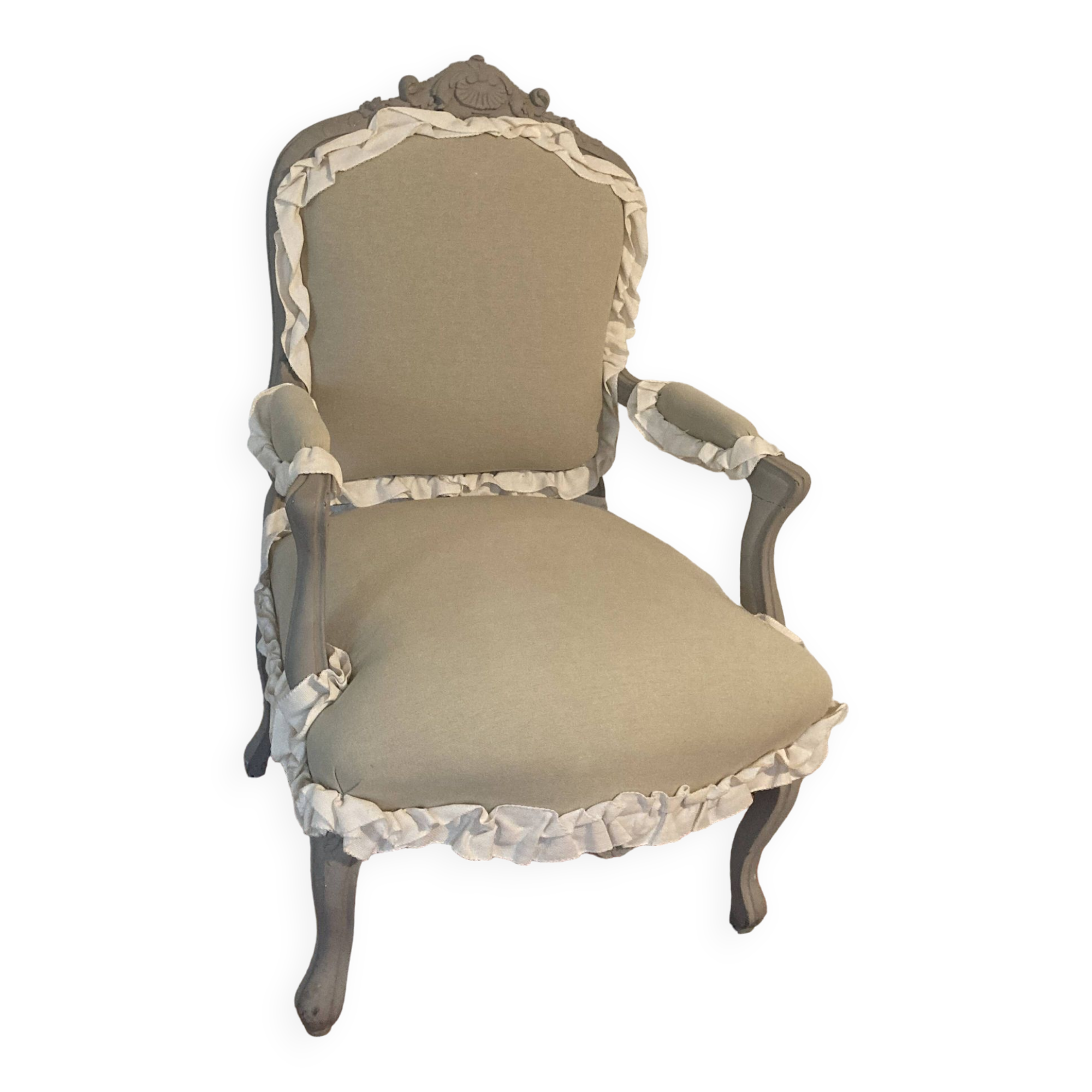 Frilly Regency style bergère armchair