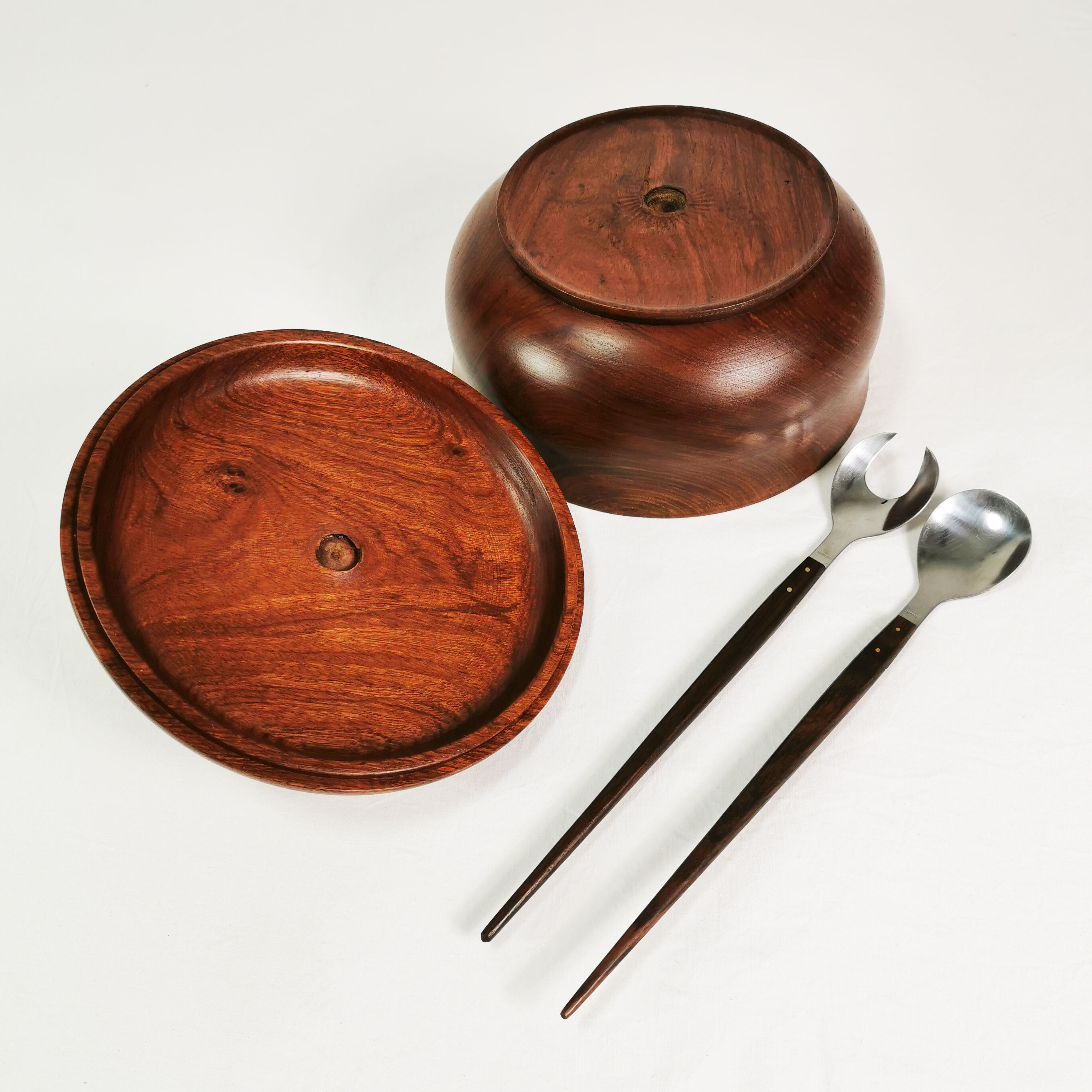 Large teak bowl and salad spoons, Denmark, 1960s