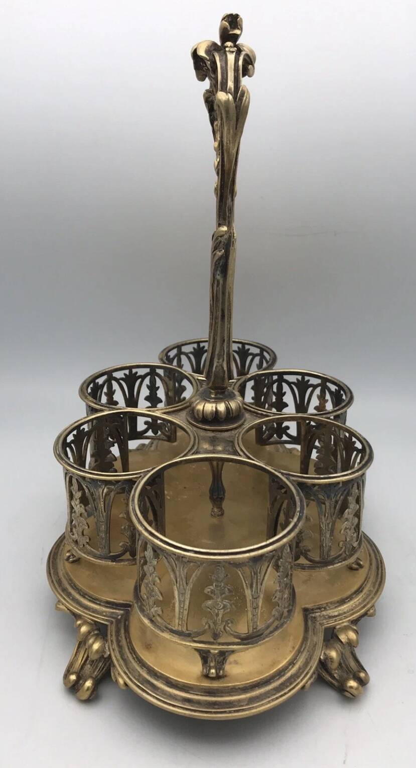 Serviteur plateau pour verre en métal doré, orfèvrerie christofle xixème