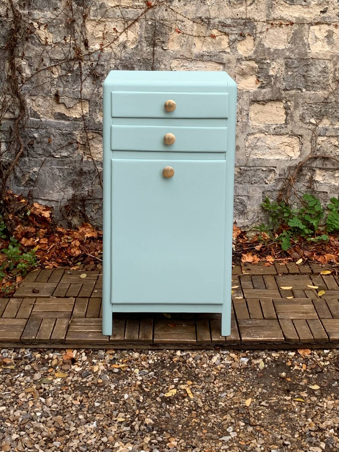 Vintage gray green bathroom chest of drawers