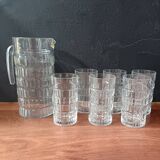 1970s glass orangeade set, 6 vintage Luminarc glasses and pitcher