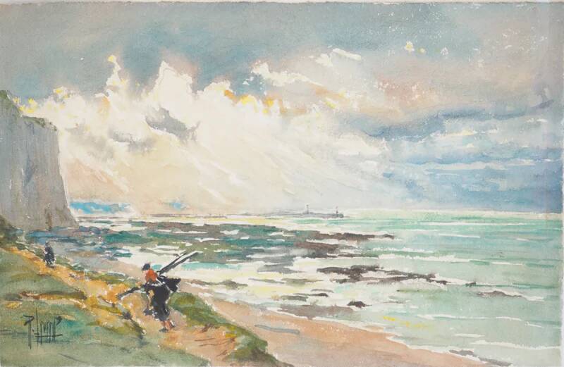 René LEVERD: Play of light on the sea, original signed watercolor