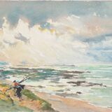René LEVERD: Play of light on the sea, original signed watercolor