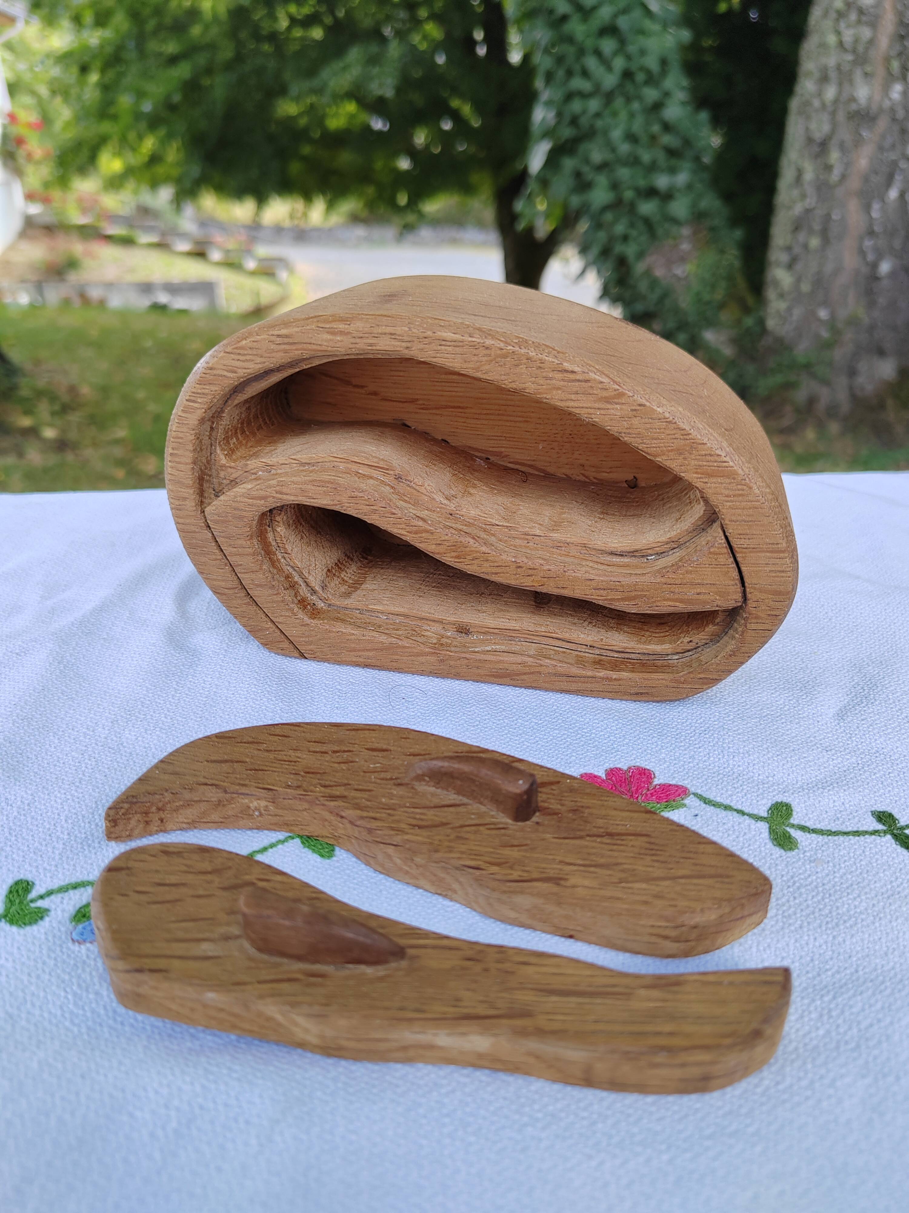 Carved wooden box in the shape of a small piece of furniture - handmade