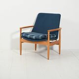 Scandinavian oak and blue wool armchair