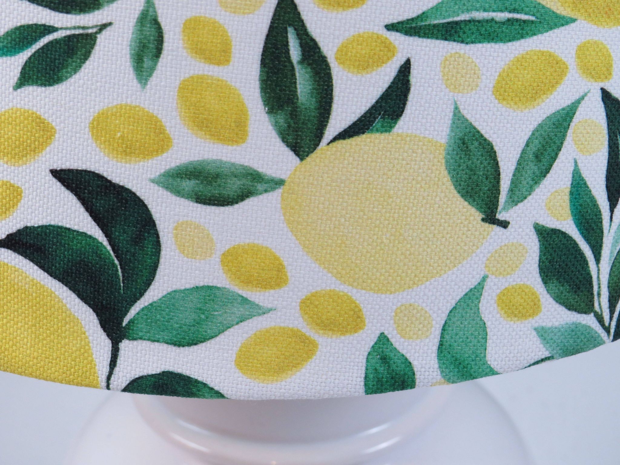 Vintage white ceramic lamp with custom lemon shade.