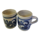 Set of 2 hand-blued salt-glazed stoneware mugs, gray-blue, traditional patterns