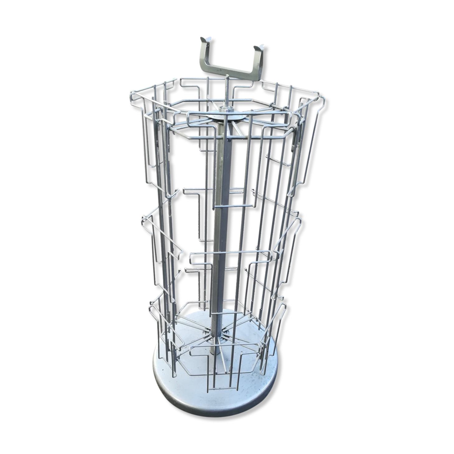 Postcard turnstile display in silver metal