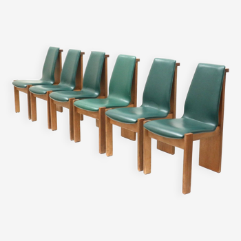 Ensemble de 6 chaises de salle à manger vintage brutalistes fabriquées dans les années 1970