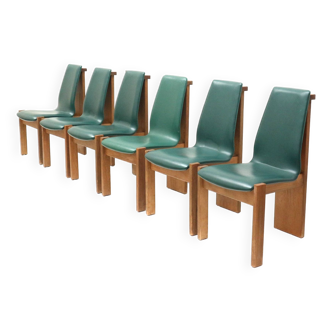 Ensemble de 6 chaises de salle à manger vintage brutalistes fabriquées dans les années 1970