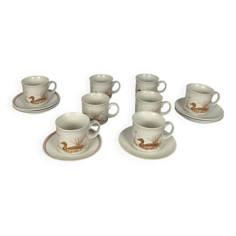 Set of 8 vintage Churchill England cups and saucers, duck motif, 1980