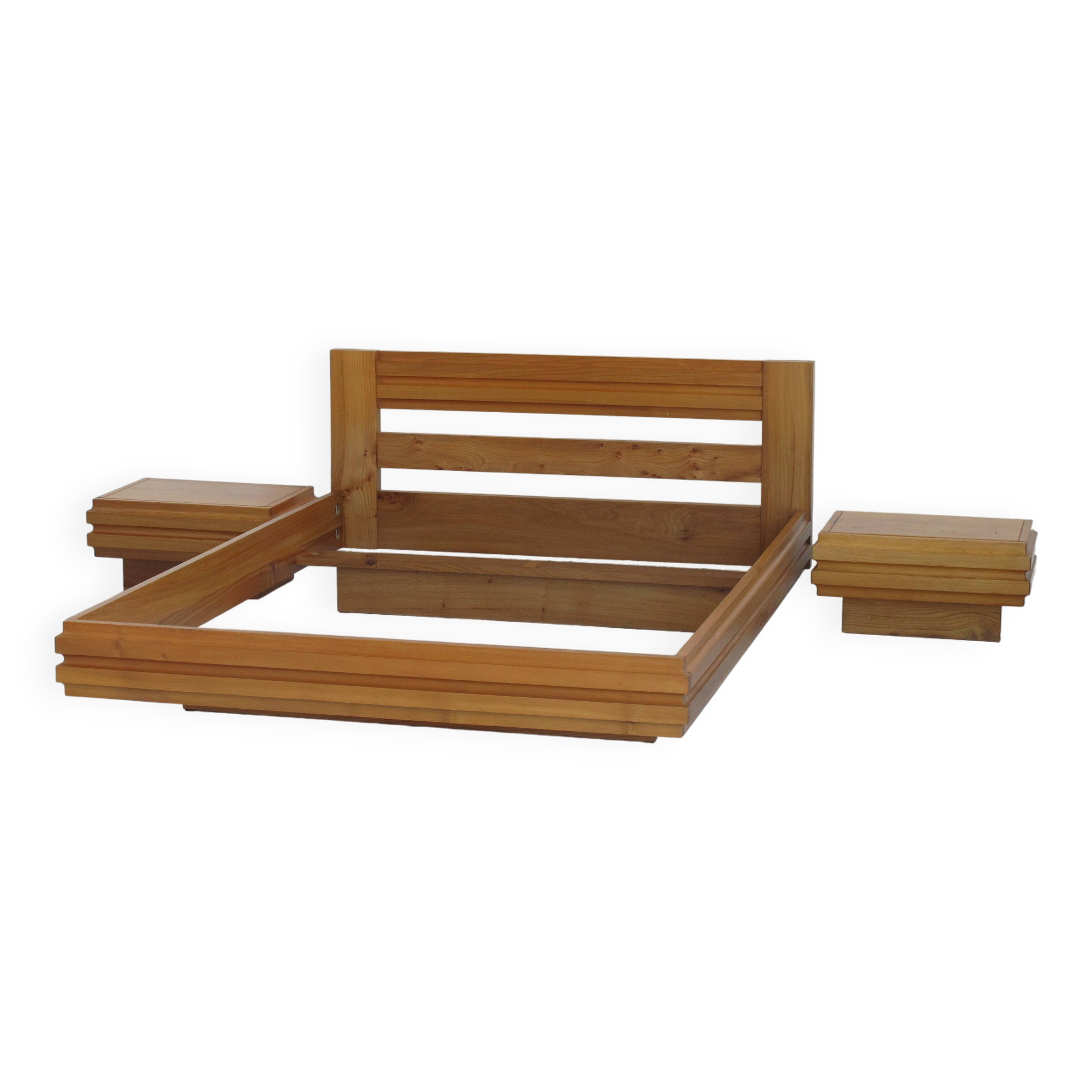 140 cm bed and bedside tables in certified solid elm regain