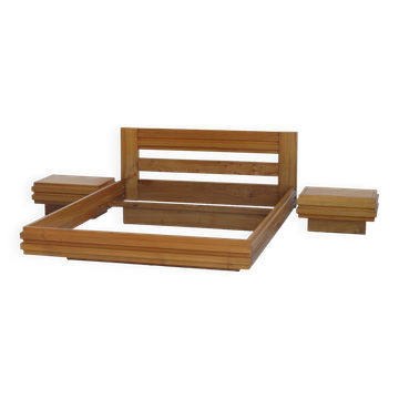140 cm bed and bedside tables in certified solid elm regain