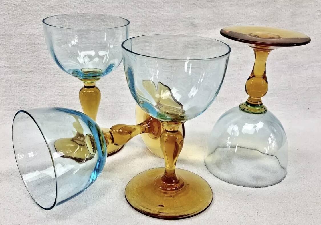 4 old two-tone George Sand wine glasses