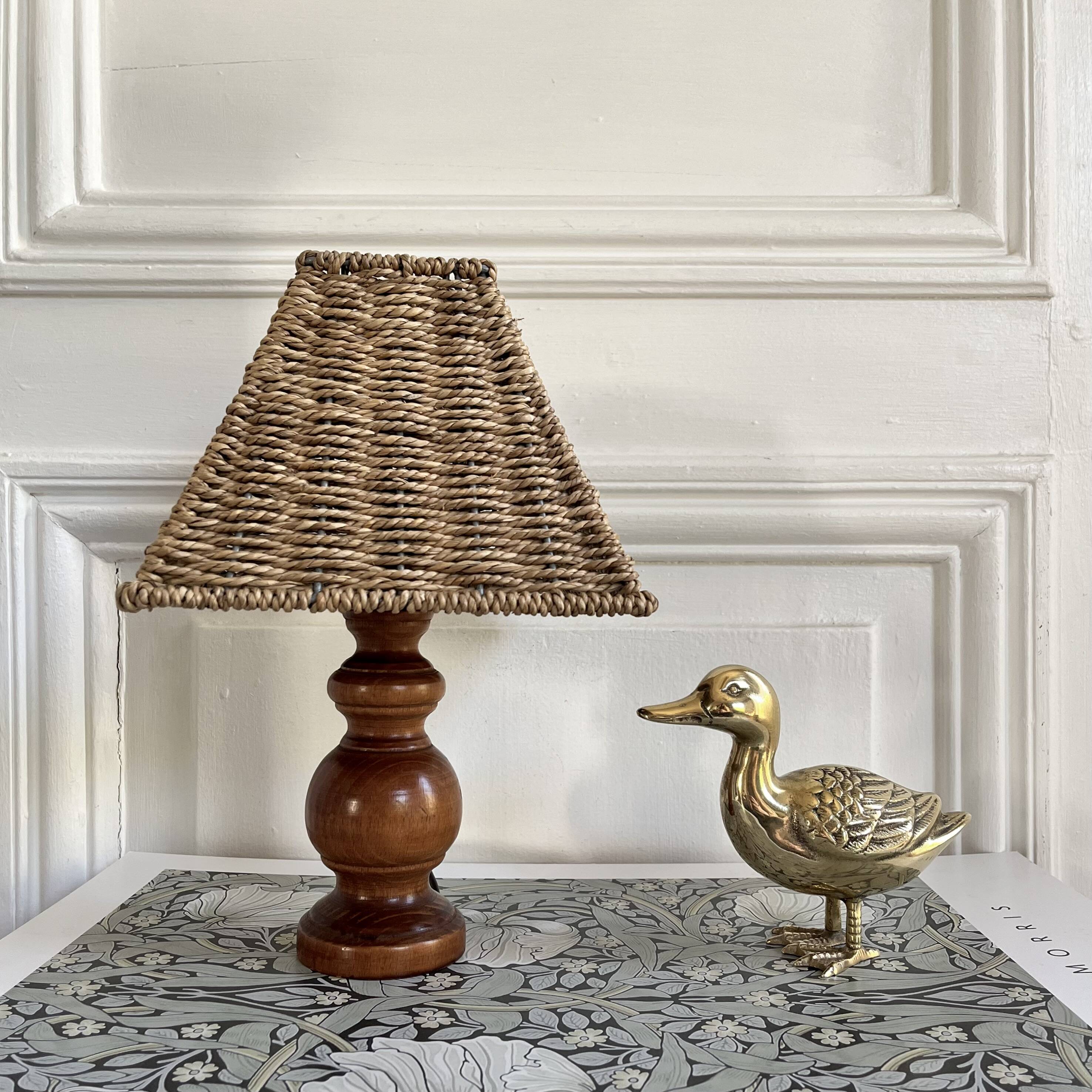 Wooden lamp, rope shade, 70s