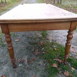 Cherry farm table, turned legs, 2 extensions
