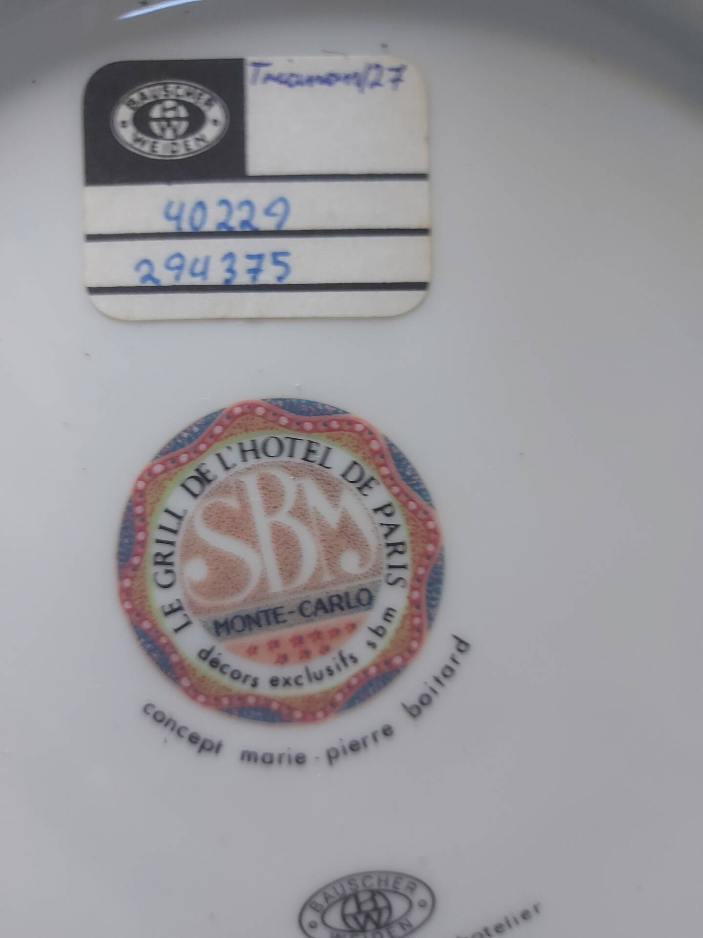 Collection plate from luxury hotel manufacturer Bauscher Weiden.