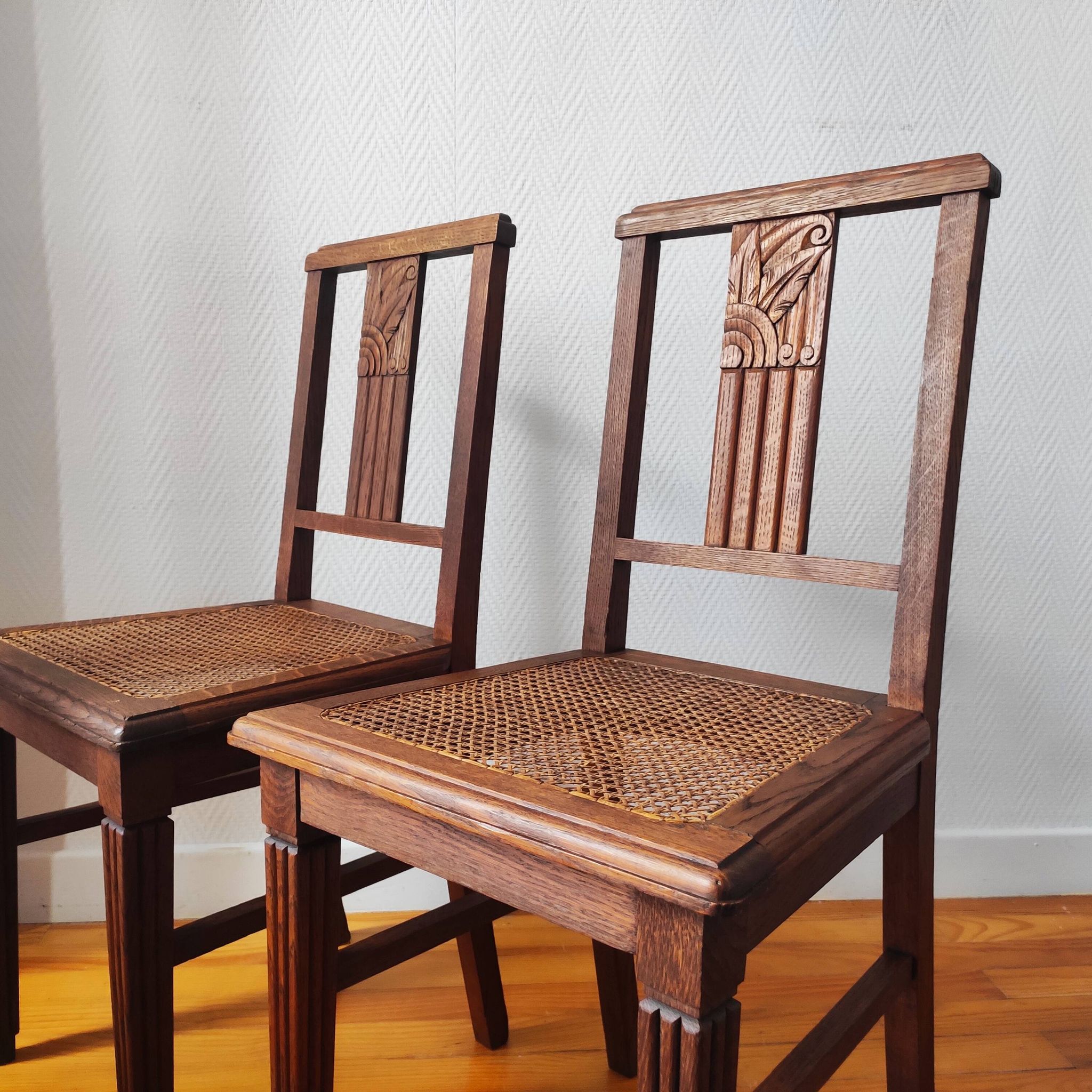 Art Deco chairs in new caned oak