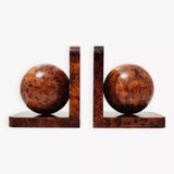 Serre-livres Art Déco en bois de ronce massif poli