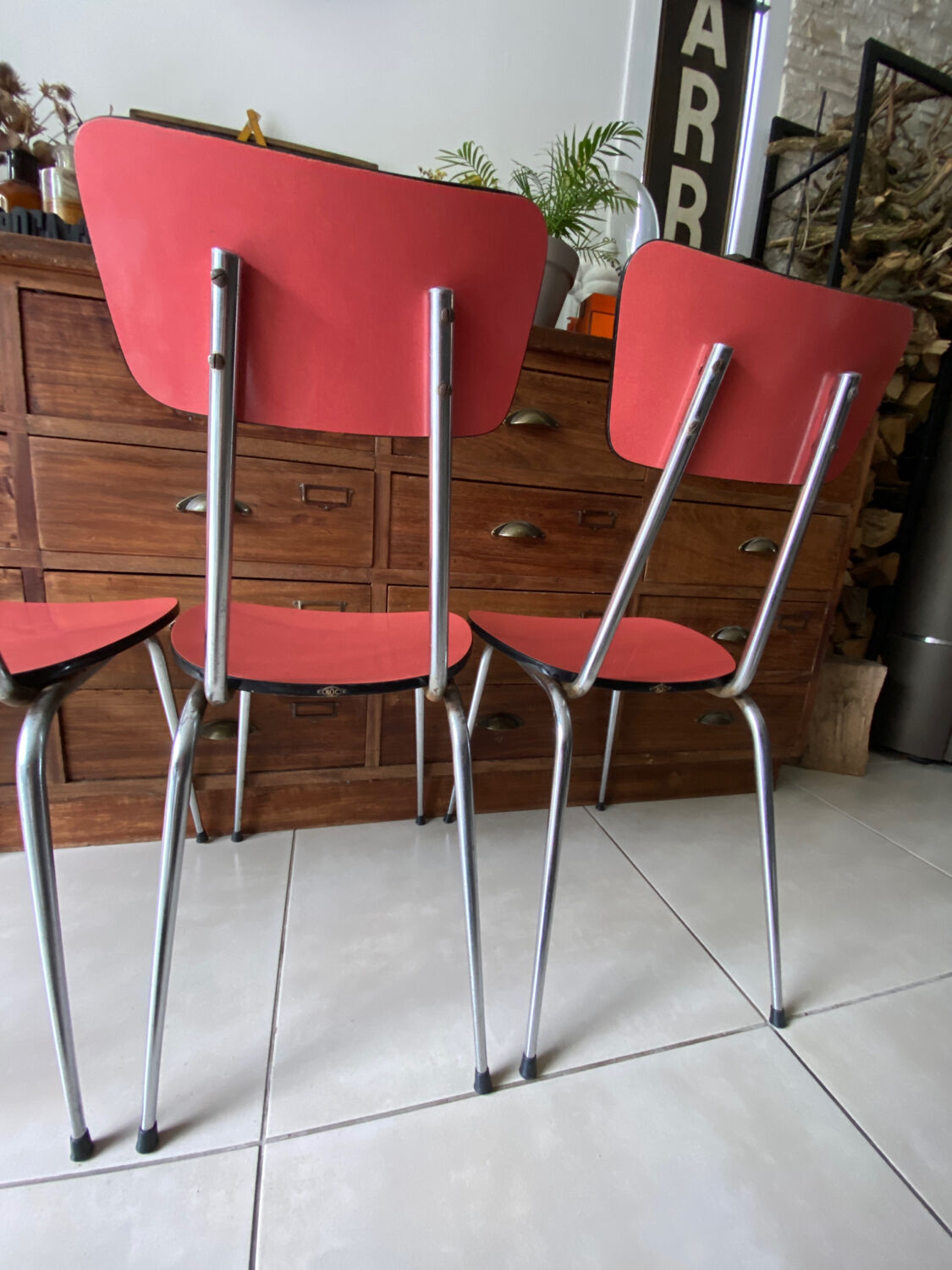 Set of 4 vintage red Formica chairs