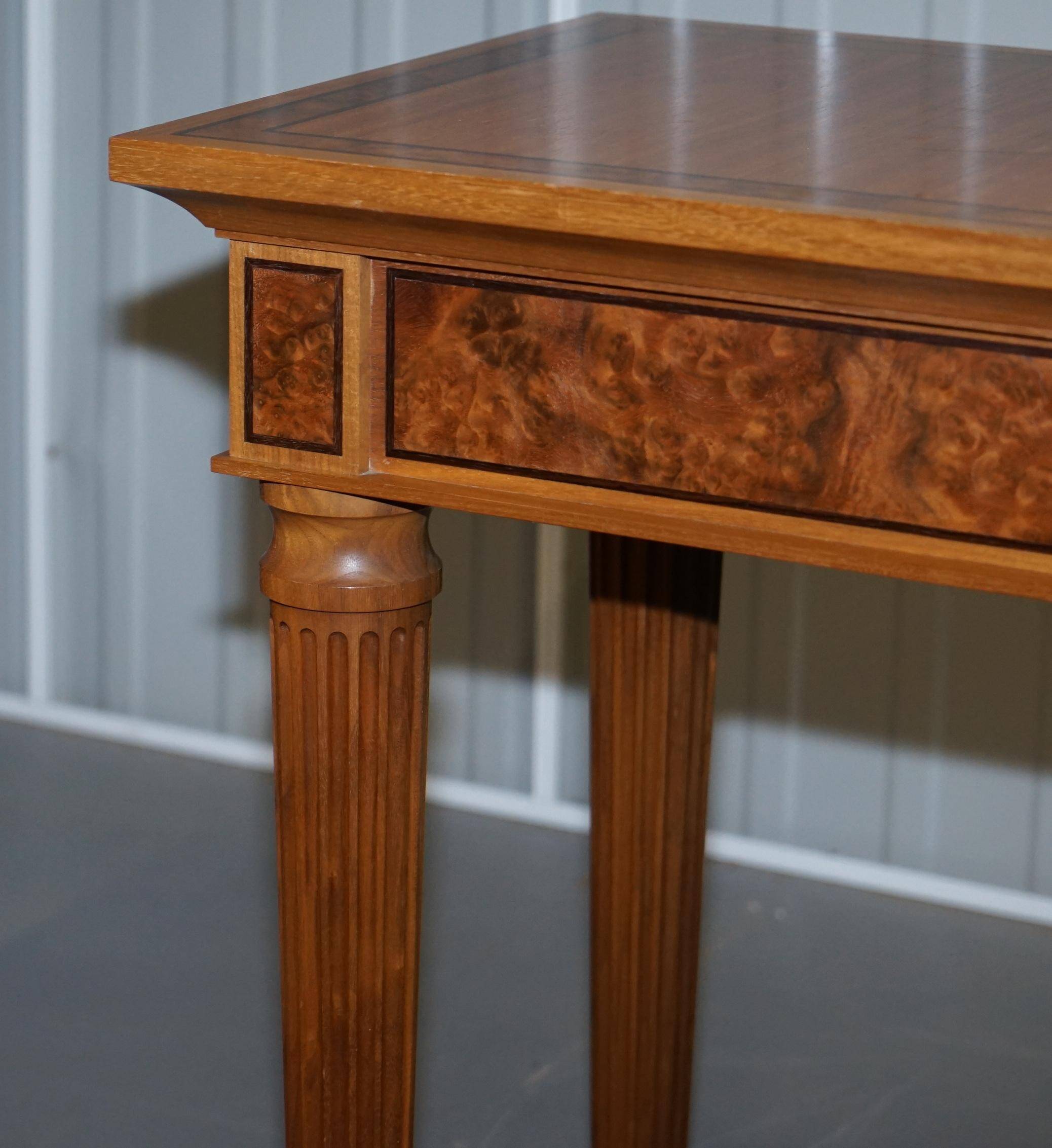 Pair of console tables David Linley 1993 walnut burr