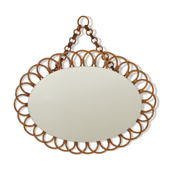 Oval rattan mirror 60s/70s