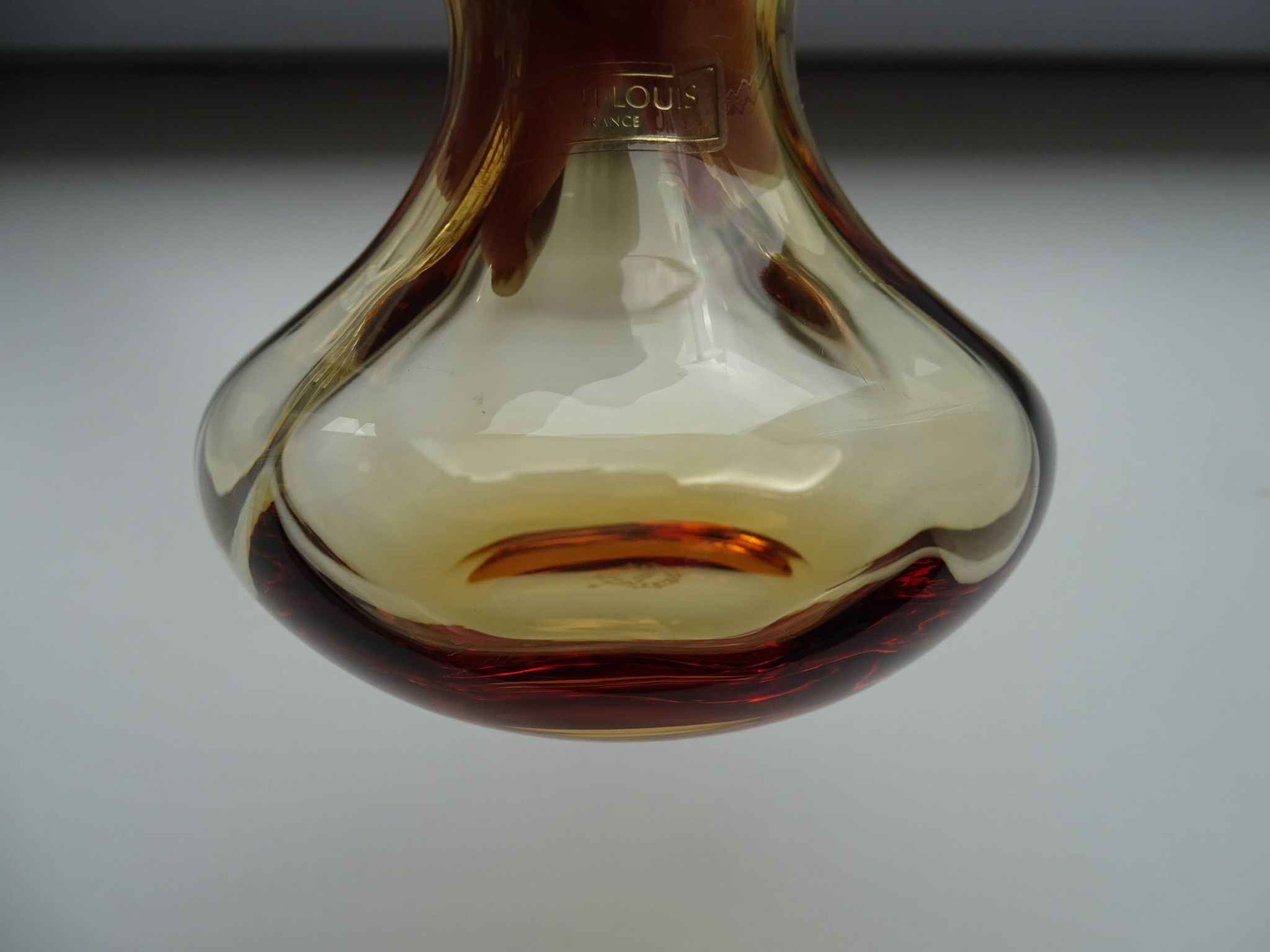 Crystal vase Saint Louis venetian amber orange ribs signed