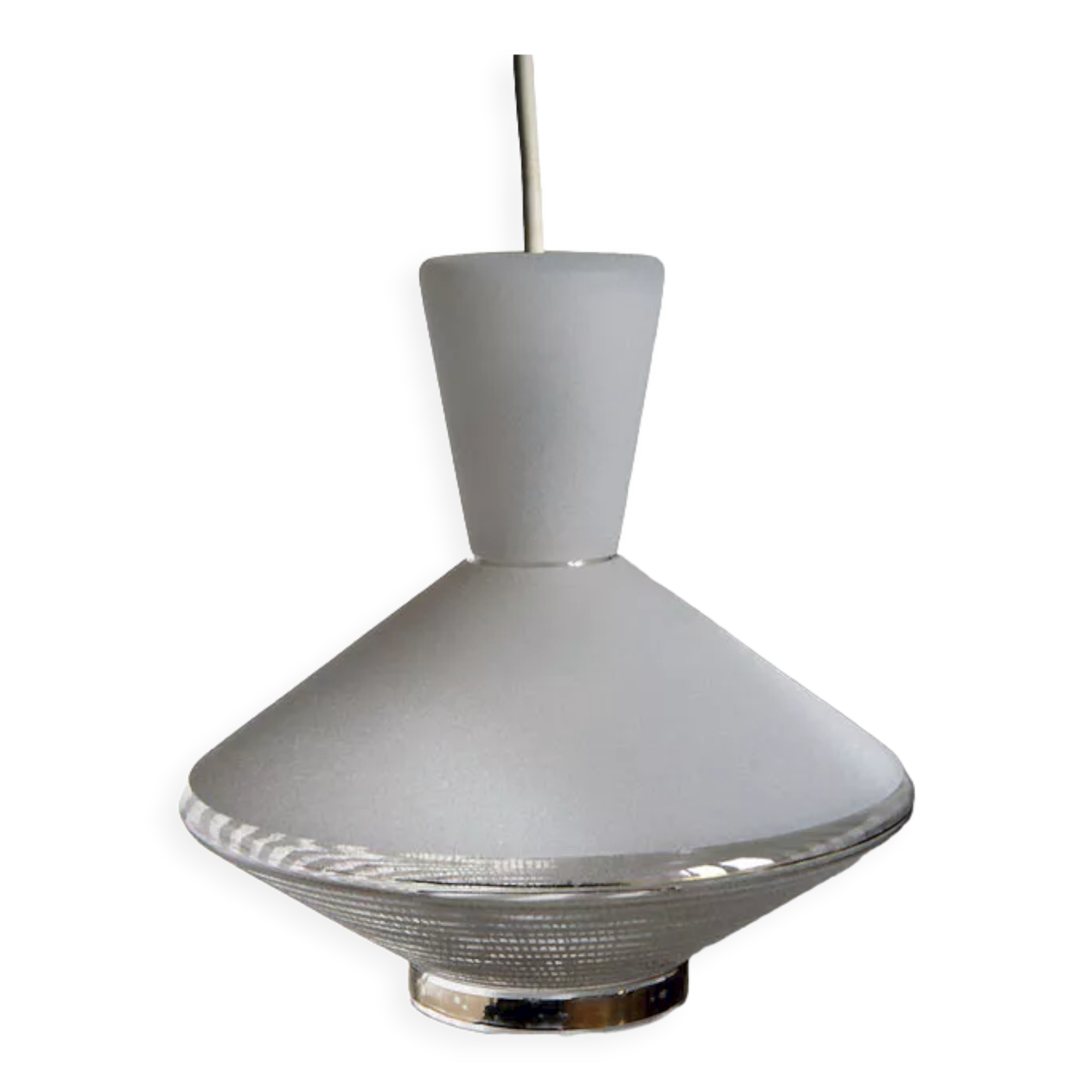 Suspension lamp Diabolo saucer in frosted glass.