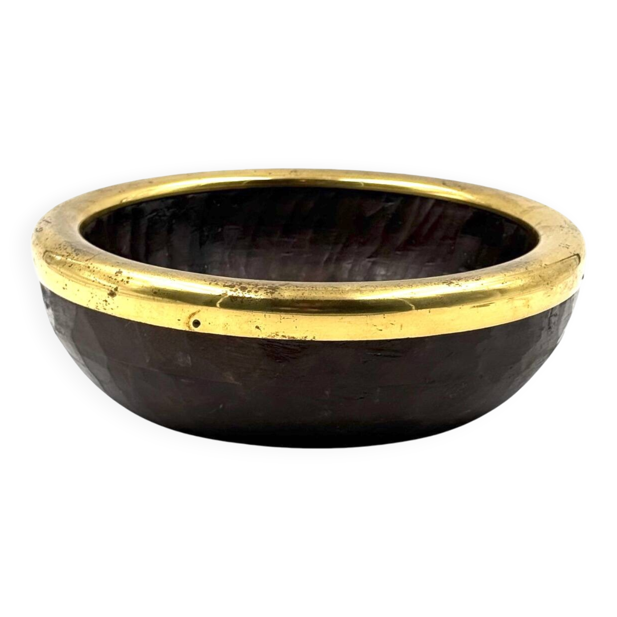 Mid-century brass and wood bowl, Italy 1970s