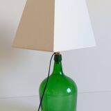 Mid-Century Green Glass Demijohn Table Lamp, Brass Fittings, Contemporary Shade