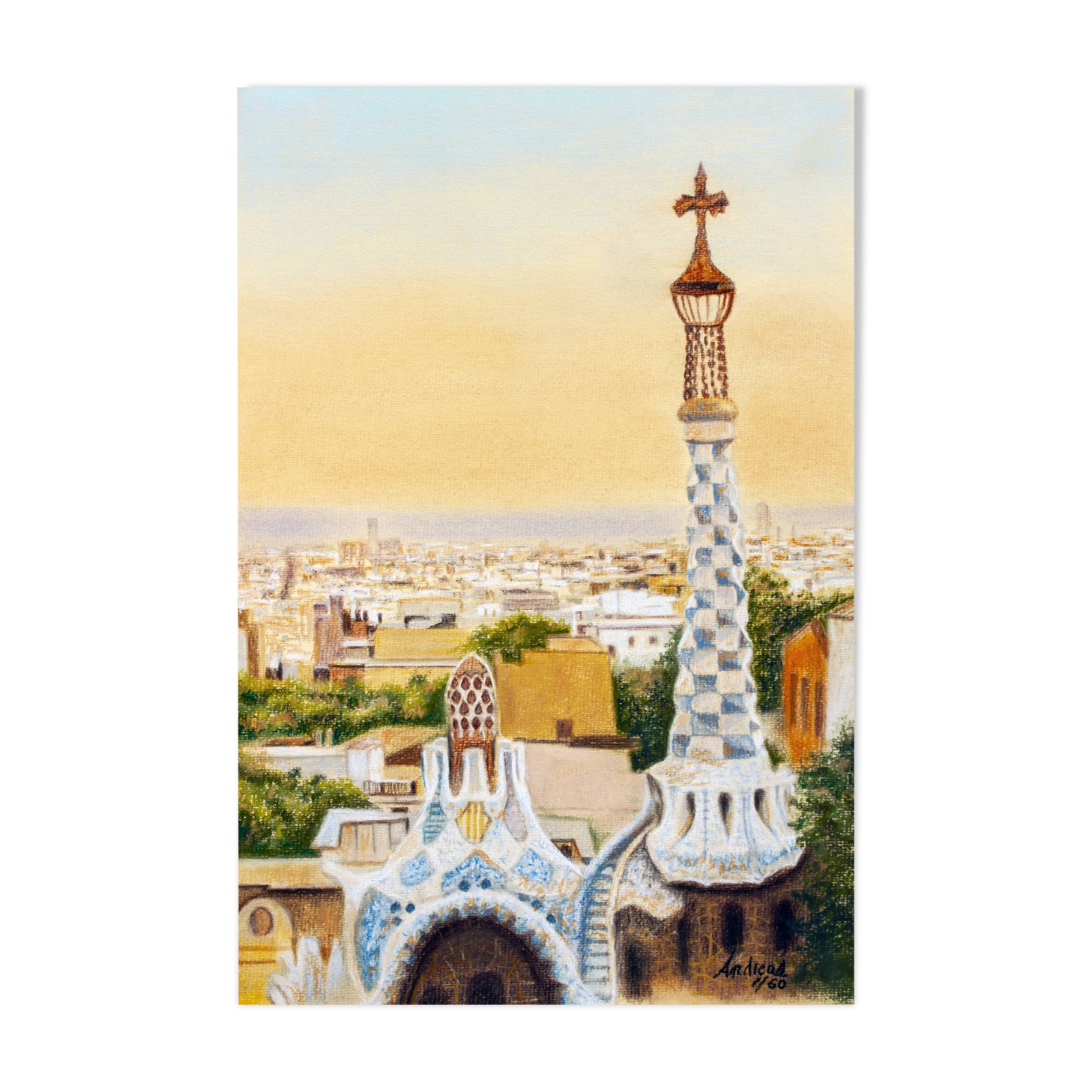 BARCELONA CUADRO VISTA DESDE EL PARQUE GUELL.