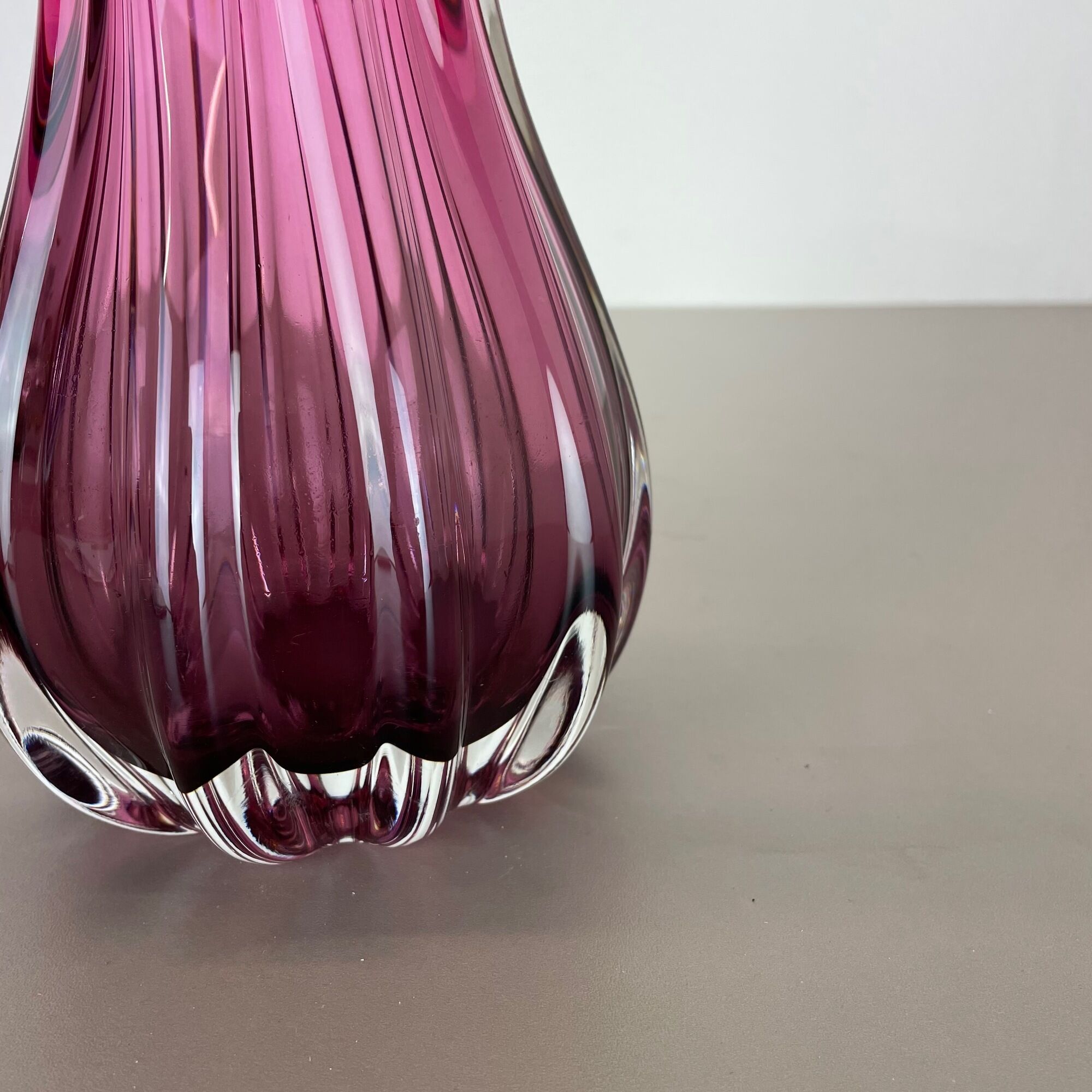 Multi-color pink floral Murano glass Sommerso vase italy, 1970s