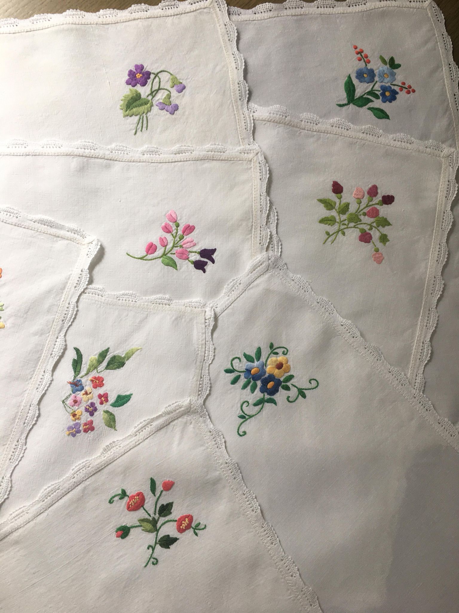 8 hand-embroidered napkins