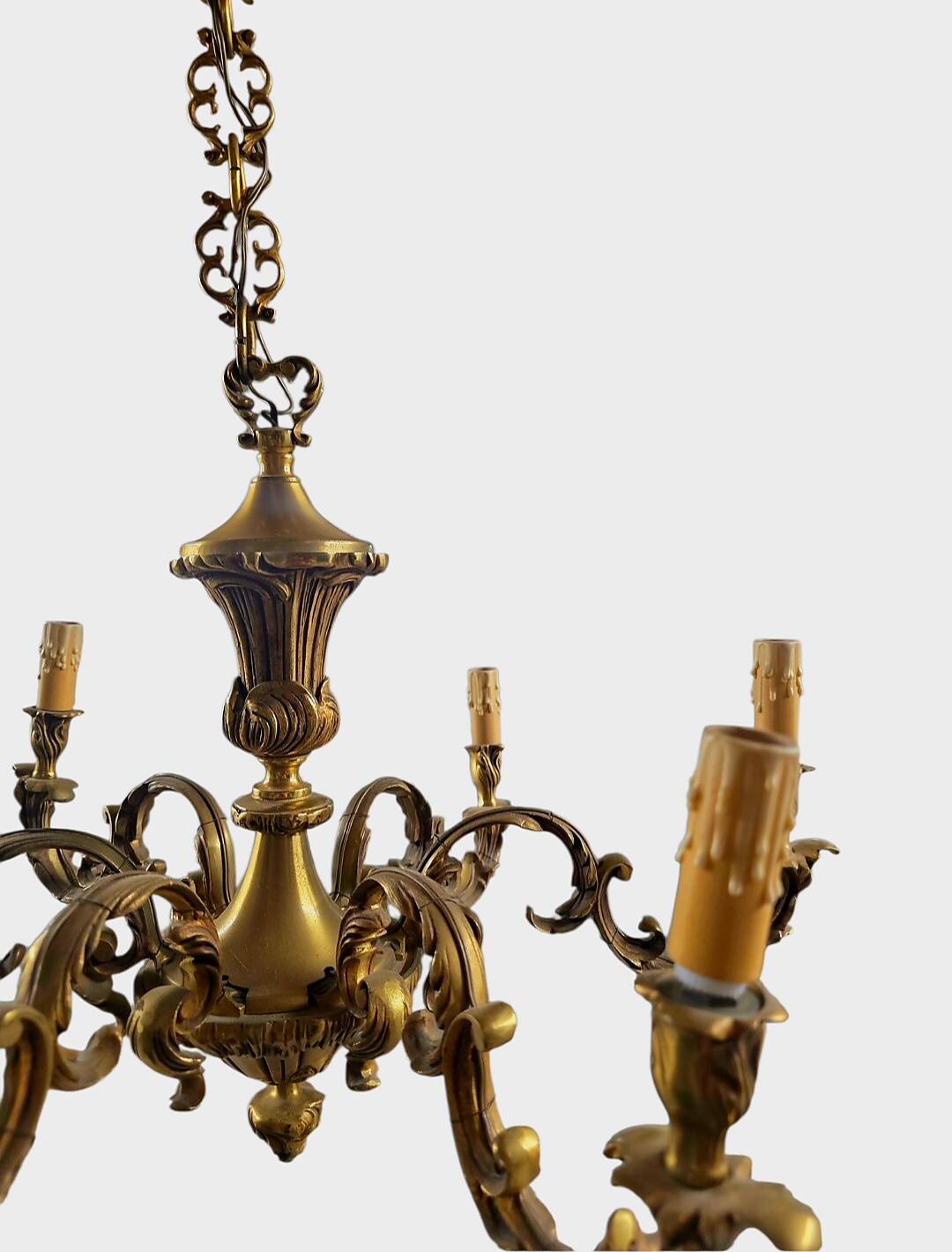 6-arm solid bronze chandelier in Louis XV style - Vintage