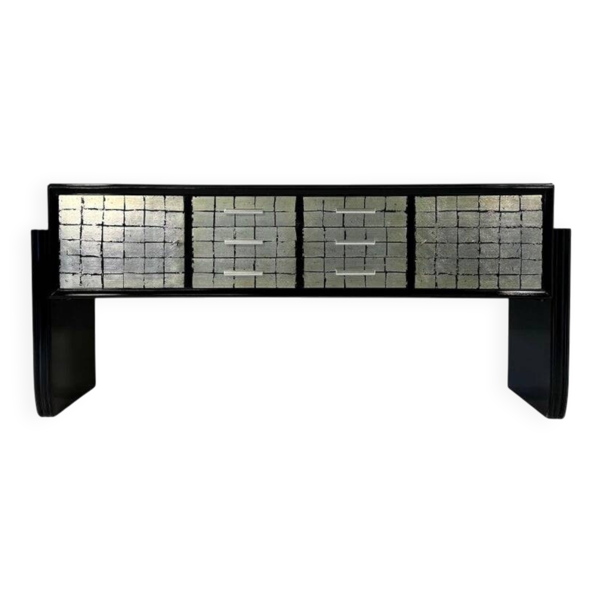Italian Midcentury Black and Silver Leaf Sideboard, 1950s