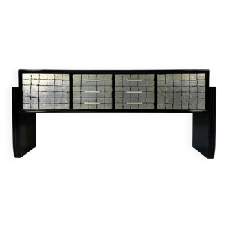 Buffet italien des années 1950 en noir et feuille d'argent.