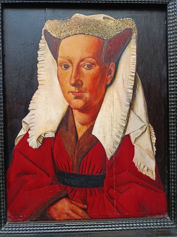 huile sur bois,  portrait Marguerite VAN EYCK, copie d'Henri BOURINET 1982