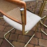 Octagonal brass and glass dining table with 4 chairs, 1960s