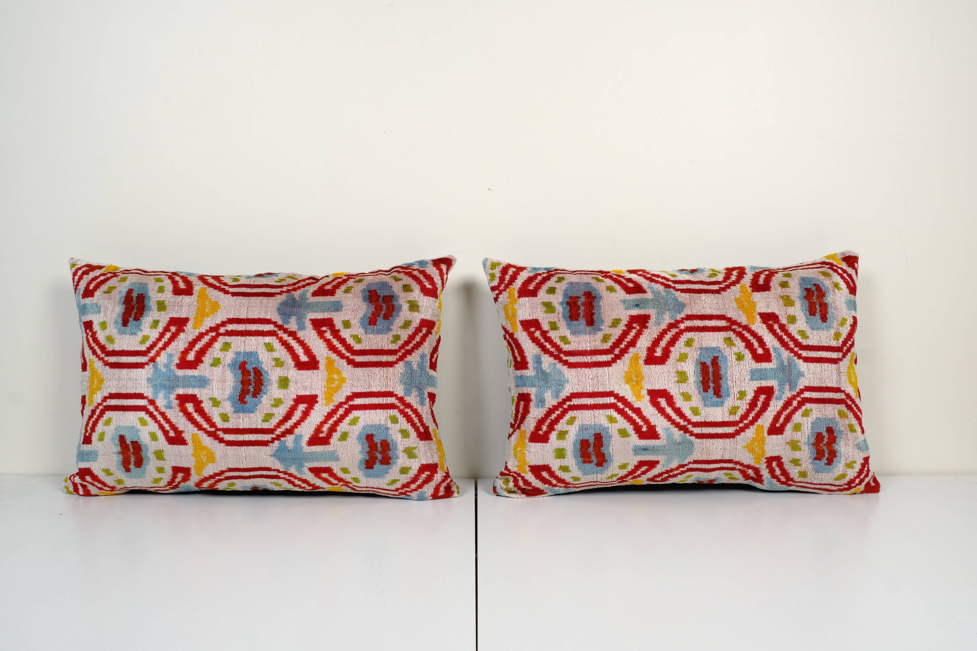 Set of two silk ikat velvet pillows